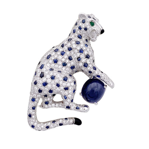 Broche Broche Cartier "Nefertari Panthère" platine, diamants, pierres de couleur, émail. 58 Facettes 33672