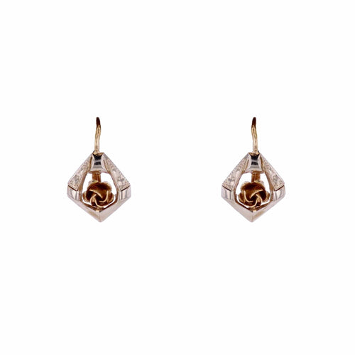 Boucles d'oreilles Boucles d'oreilles dormeuses deux ors à la rose 58 Facettes 24-293