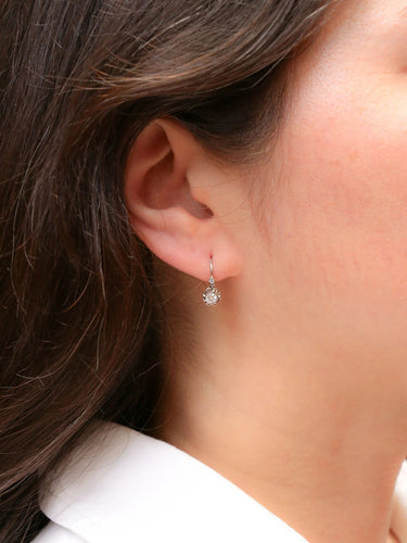 Boucles d'oreilles Dormeuses vintage or blanc diamants 0,30 ct 58 Facettes J447