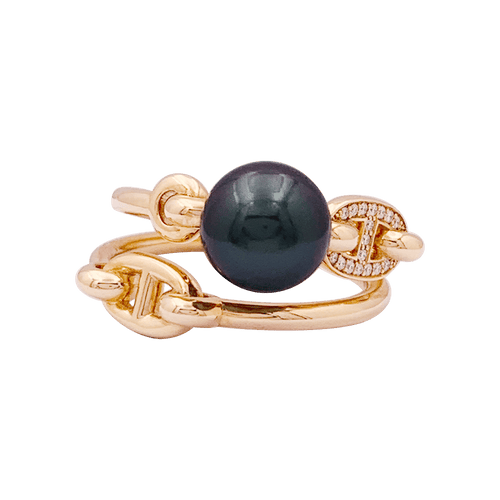 Bague 54 Bague Hermès "Albertine" or rose, diamants, perle grise. 58 Facettes 34138