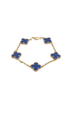 Bracelet Bracelet Alhambra Van Cleef & Arpel agate bleu or jaune 18 carats 58 Facettes