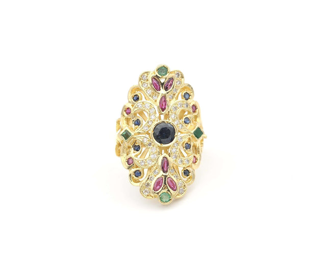 Bague Bague vintage en or jaune avec pierres précieuses 58 Facettes