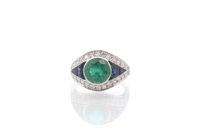 Bague 54 Bague art déco émeraude, saphirs et diamants en platine 58 Facettes 25727 25292