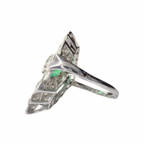 Bague 54 BAGUE EN OR DE STYLE AR DÉCO AVEC DIAMANTS 1 ct ET ÉMERAUDE 1 ct 58 Facettes Q319B