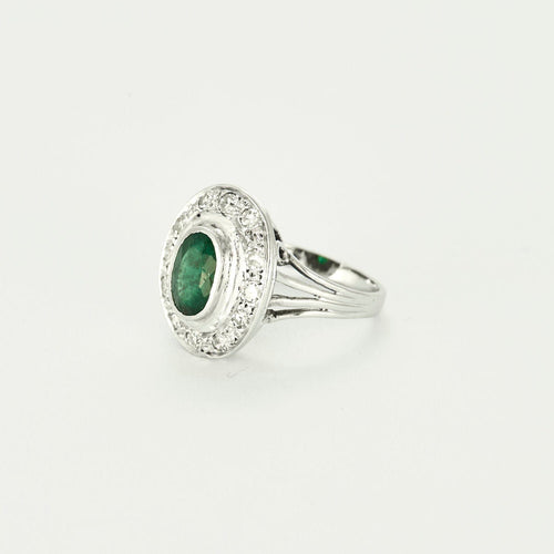 Bague 53,5 Bague or gris, émeraude et diamants 58 Facettes SMA0098