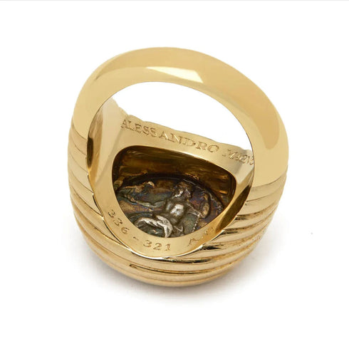 Bague Bague en or et argent massif représentant Alexandre le Grand, pièce de monnaie Bulgari 58 Facettes