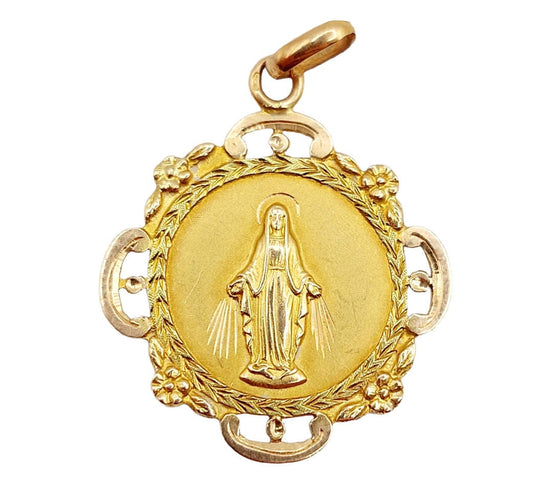 Pendentif Médaille religieuse Art Nouveau or rose et jaune Vierge Marie (circa 1917) 58 Facettes B01004