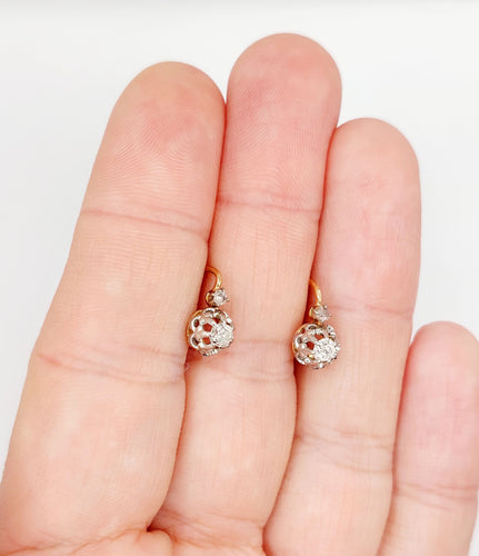 Boucles d'oreilles Dormeuses antique or rose 18k diamants tailles ancienne 0.30 carat (circa 1890) 58 Facettes A06163