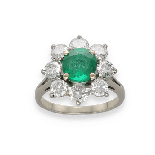 Bague 51 Bague en or gris 18K avec émeraude de Colombie 1,00 ct et 1,60 ct de diamants – Vers 1970 – Taille 51-52 58 Facettes