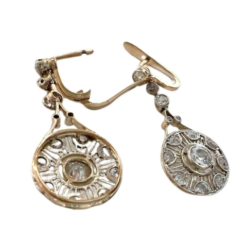 Boucles d'oreilles design Art Déco en or jaune et platine avec diamants 58 Facettes Q270B