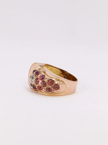 Bague 54.5 Bague tank or rose diamant grenats 58 Facettes J369
