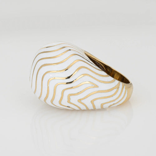 Bague Bague vintage David Webb en émail blanc, forme bombée, taille 6, bijou d'occasion de qualité 58 Facettes G13644