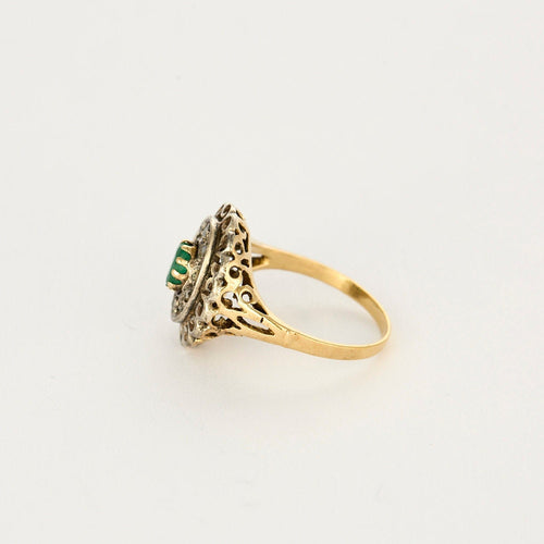 Bague 54 Bague or jaune et argent, centrée d'une émeraude 58 Facettes SMA1115