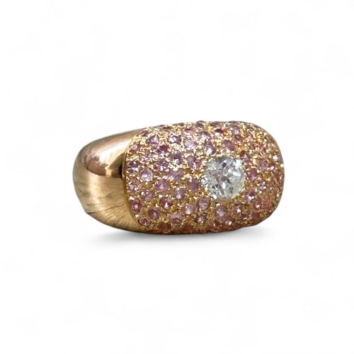 Bague 54 Bague dôme diamant 0,50 ct et saphirs roses en or jaune 18 carats 58 Facettes 197