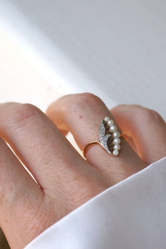 Bague Ancienne Muguet Perles et Diamants