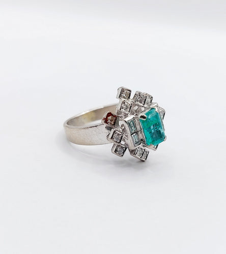 Bague 46.5 Bague vintage or blanc 14k émeraude et diamants 58 Facettes A05891
