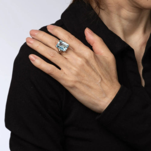 Bague 52 Bague Cocktail diamants aigue-marine 10 cts 58 Facettes G13156