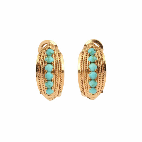 Boucles d'oreilles Clips d'oreilles vintage or rose, turquoises 58 Facettes BO237