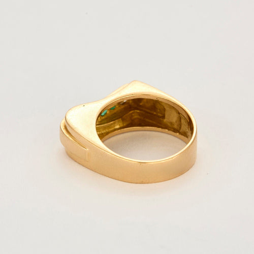 Bague 57 Bague tank or jaune, émeraudes et diamants 58 Facettes CHAL0451