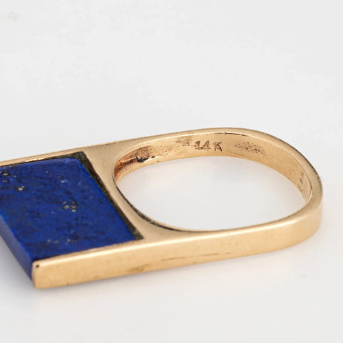 Bague 49.5 Bague empilable carrée Lapis Lazuli des années 70 vintage Or jaune 58 Facettes G13406