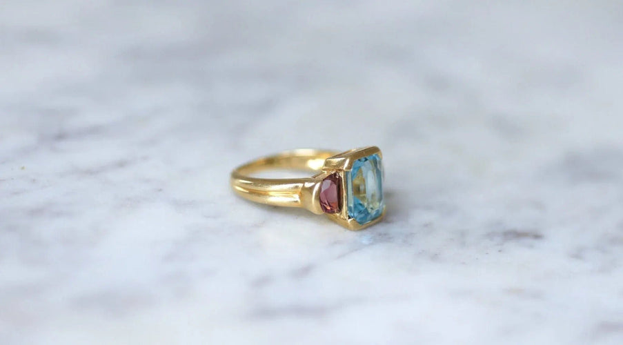 Bague 51.5 Bague Topaze et Grenats Or Jaune 58 Facettes