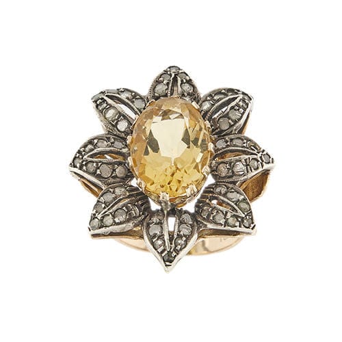 Bague 53 Bague fleur citrine et diamants 58 Facettes 35956