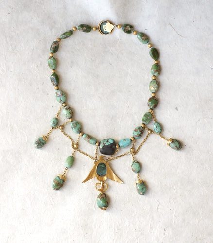 Collier Collier Ancien Néo-Égyptien Or Jaune et Turquoises 58 Facettes