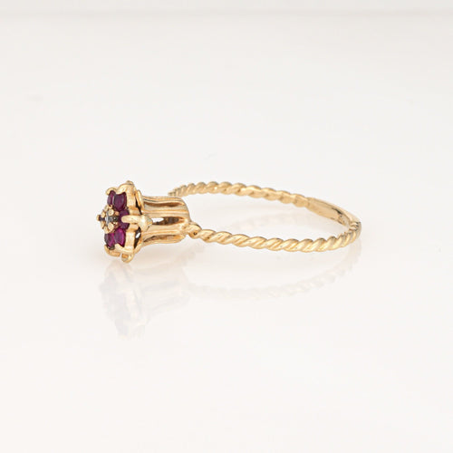 Tulipe vintage en or jaune et diamants rubis