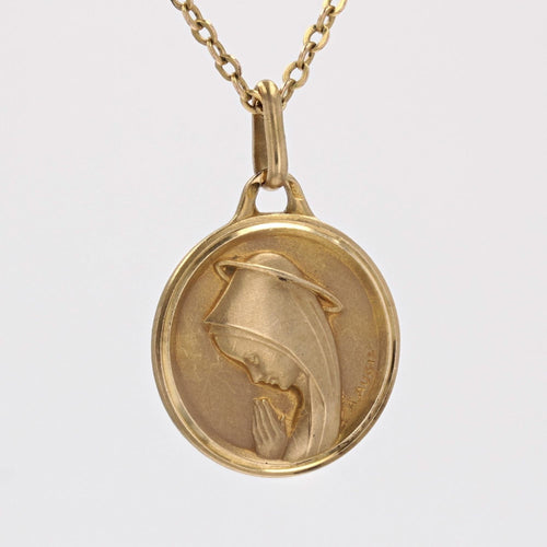 Pendentif Médaille Vierge Marie or jaune signée Augis 58 Facettes CVP107