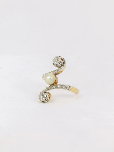 Bague 51 Bague Art Nouveau toi et moi or perle diamants 58 Facettes J175