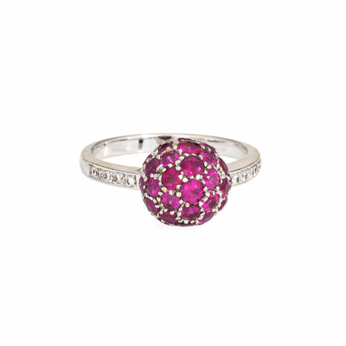 Bague Bague empilable en or blanc 18 carats avec rubis et diamants, taille 6,5, bijoux fins Estate Fine Jewelry 58 Facettes G14017