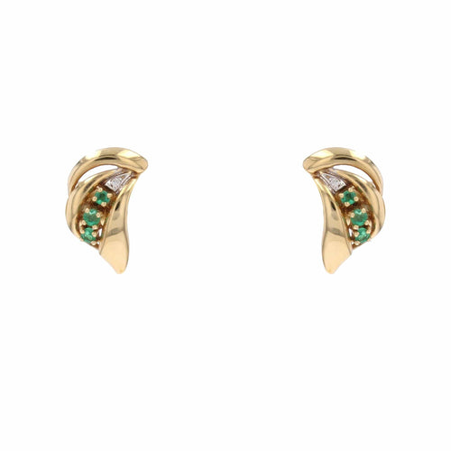 Boucles d'oreilles Puces d'oreilles d'occasion émeraudes diamants or jaune 58 Facettes 24-332A
