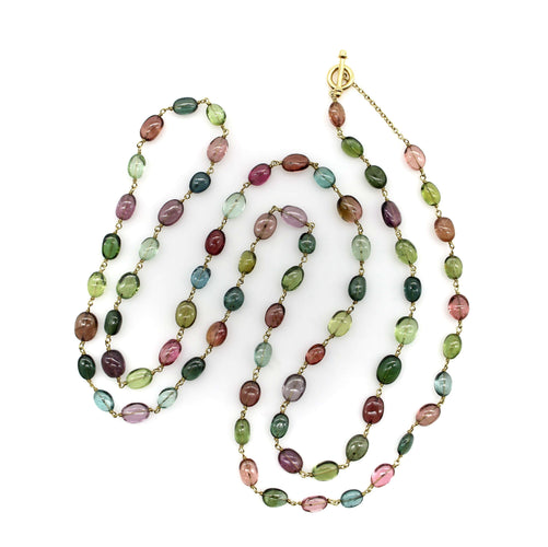 Collier Collier en or jaune Syna avec perles de tourmaline multicolores 58 Facettes A20070