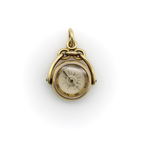 Montre Porte-clés pivotant victorien en or 18 carats avec boussole et gravure en pierre dure 58 Facettes A20021