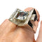Bague Bague style chevalier en platine avec aigue-marine 58 Facettes CH55