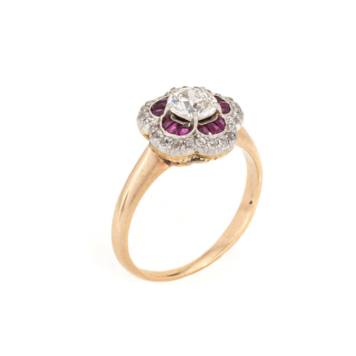 Bague 50.5 Bague de fiançailles ancienne de style édouardien, sertie d'un diamant et d'un rubis, en or 14 carats et platine, taille 5,5. 58 Facettes G14142