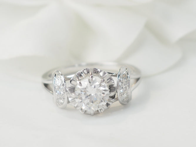 Bague 57 Bague solitaire en or blanc platine et diamant 1,20ct 58 Facettes 33557