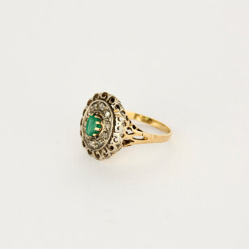 Bague 54 Bague or jaune et argent, centrée d'une émeraude 58 Facettes SMA1115