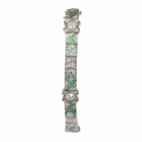 Bracelet Bracelet en platine des années 1920 avec diamants et émeraudes 58 Facettes 24183-0148