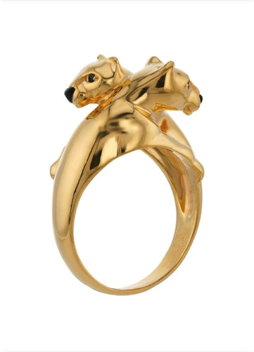 Bague 55 CARTIER - Bague Panthère Double Tête en Or Jaune Émeraude 58 Facettes