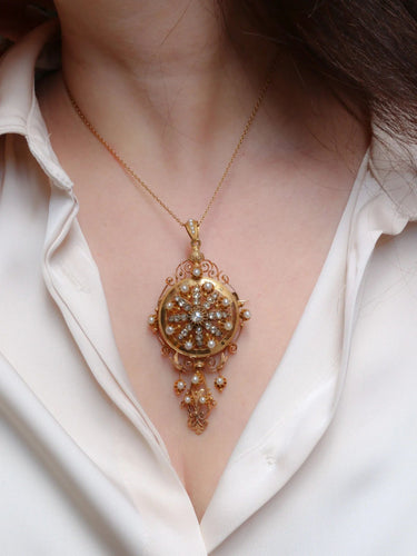 Pendentif Pendentif Broche Napoléon III or diamants perles fines 58 Facettes J337