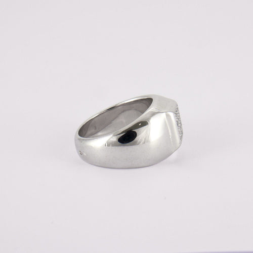Bague CHEVALIERE FORME CARREE PAVAGE DIAMANTS OR GRIS 18K 58 Facettes