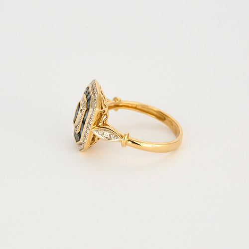 Bague 52 Bague style Art Déco or jaune, diamants, saphirs 58 Facettes