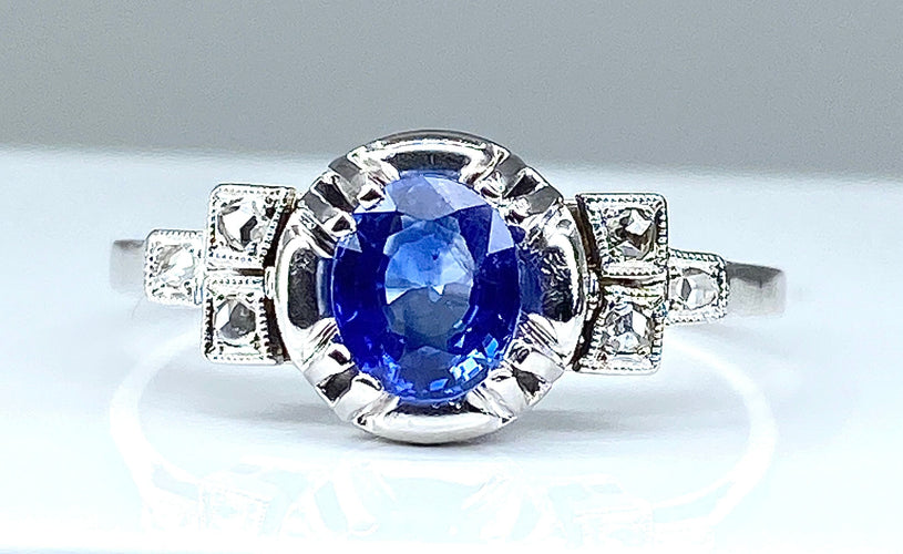 Bague 56 Bague saphir et diamants vers 1900 58 Facettes AB306