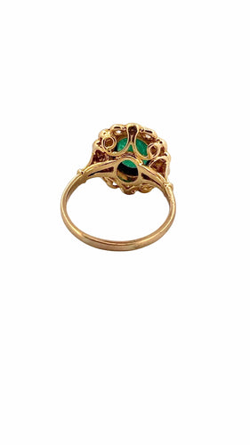 Bague 52 Bague Marguerite en or jaune 18 carats émeraude et diamants 58 Facettes