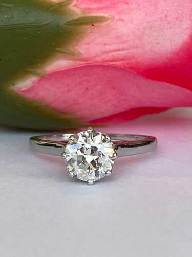 Bague 53.5 Solitaire en or, style Art déco tardif, serti d'un diamant taille brillant ancien de 1,14 carat. 58 Facettes