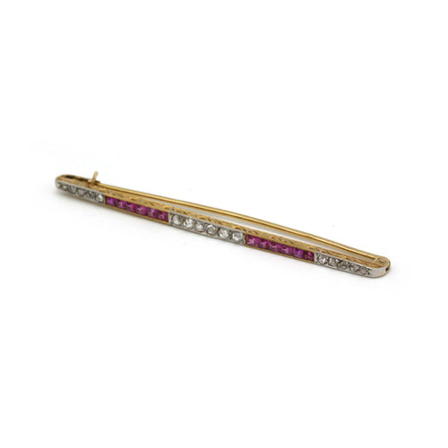 Broche Broche barrette - Or jaune, Platine, Diamants et Rubis 58 Facettes 250360R