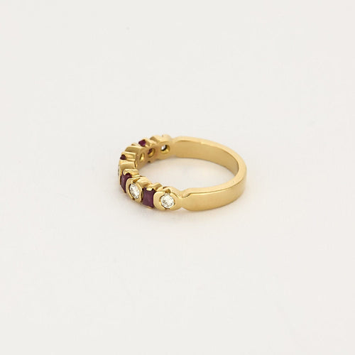 Bague 49.5 Demi-alliance en or jaune 18K diamants & rubis 58 Facettes ASN0390