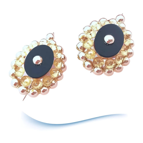 Boucles d'oreilles Boucles d'oreilles Dormeuses anciennes (1940-1950 ) - Onyx noir - Or Jaune 18K 58 Facettes AA 1652
