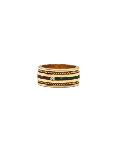 Bague Bague en or jaune 18 carats avec rubis, émeraudes, saphirs et diamants 58 Facettes
